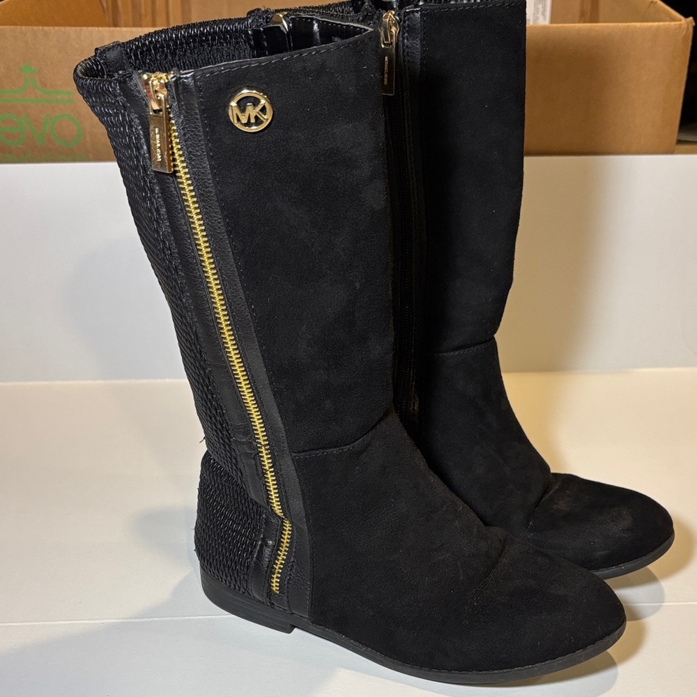 Michael Kors Black Heeled Boots with Gold Accents